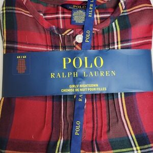 Polo Ralph Lauren Girls 6X Red Plaid Flannel Nightgown Flame Resistant Sleepwear